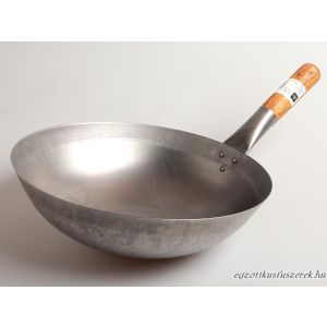 Wok - Ø 33 cm Szénacél - Fanyelű - Gömbölyű aljú