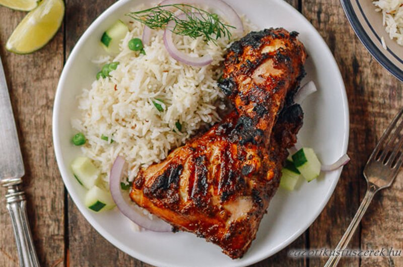 Grillezett Tandoori Csirkecombok, Indiai Rizzsel